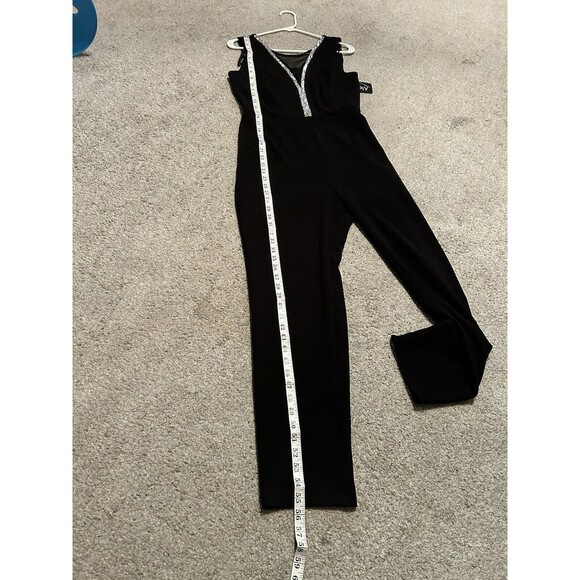ALEXA B Nite Women’s Jumpsuit Sz 8 Sleeveless V Neck Jeweled Sequin Mesh Black - Picture 6 of 7